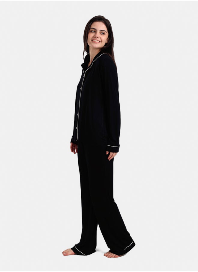 Carina - Viscose Contrast Piping Pyjama Set - Image 1
