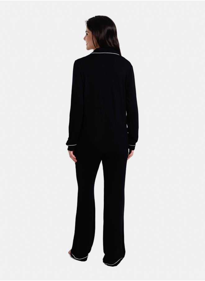 Carina - Viscose Contrast Piping Pyjama Set - Image 1