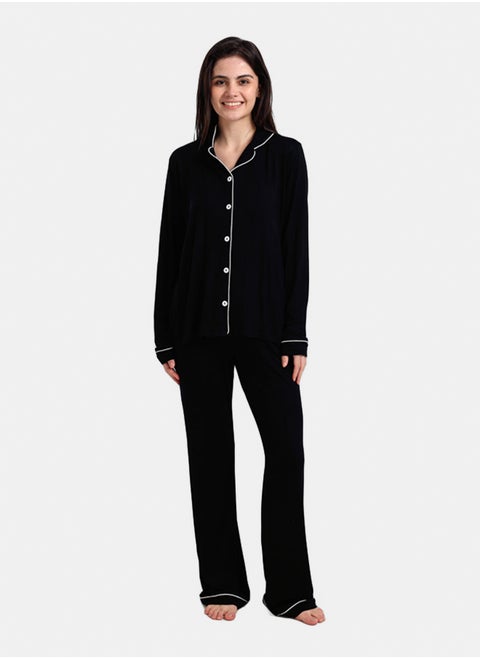 Viscose Contrast Piping Pyjama Set
