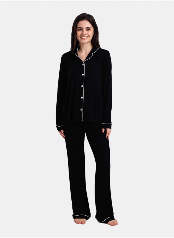 Carina - Viscose Contrast Piping Pyjama Set - Image 1