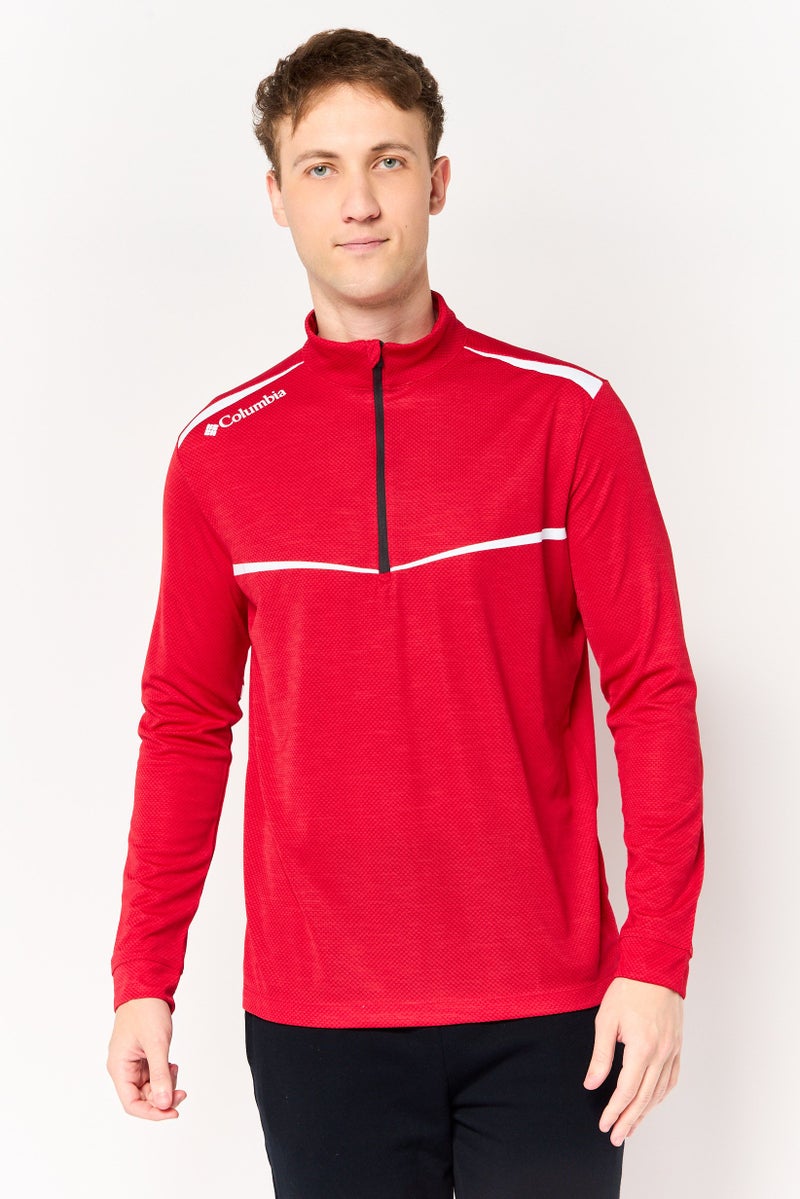 Columbia Men Sportswear Fit Long Sleeve Omni Wick Scorecard Golf Half Zip Sweatshirt, Red - Image 1