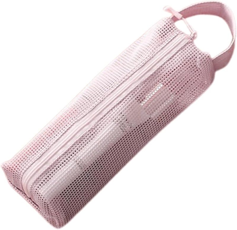 Pink Portable Toiletry Pouch Travel Mesh Bag Organizer For Airplane Camping Vacation Beach - Image 1
