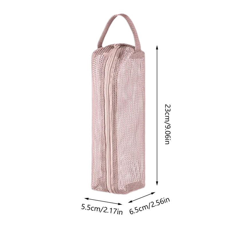 Pink Portable Toiletry Pouch Travel Mesh Bag Organizer For Airplane Camping Vacation Beach - Image 3