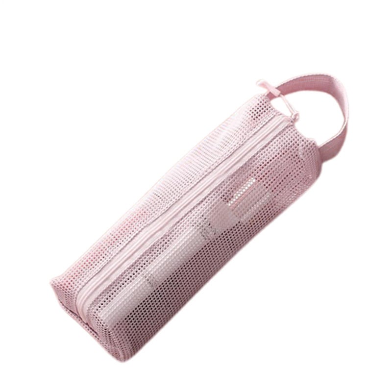 Pink Portable Toiletry Pouch Travel Mesh Bag Organizer For Airplane Camping Vacation Beach - Image 2