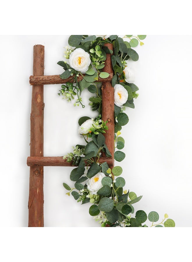 HOMESTAR 2Pcs Eucalyptus Garland with Flowers-6 Champagne Roses-Lush,Natural Looking, Floral Garland Greenery Garland for Party Wedding Table Indoor Outdoor Backdrop Wall Decor - Image 5