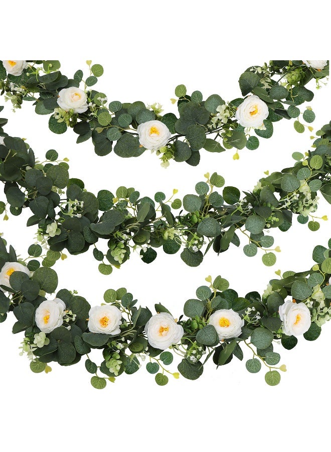 HOMESTAR 2Pcs Eucalyptus Garland with Flowers-6 Champagne Roses-Lush,Natural Looking, Floral Garland Greenery Garland for Party Wedding Table Indoor Outdoor Backdrop Wall Decor - Image 3