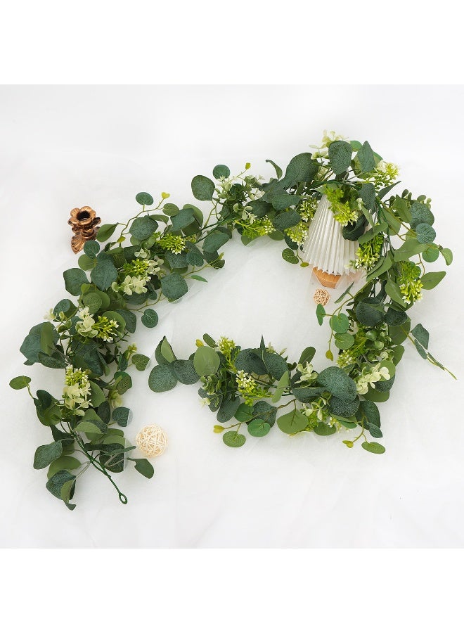 HOMESTAR 2Pcs Eucalyptus Garland with Flowers-6 Champagne Roses-Lush,Natural Looking, Floral Garland Greenery Garland for Party Wedding Table Indoor Outdoor Backdrop Wall Decor - Image 4