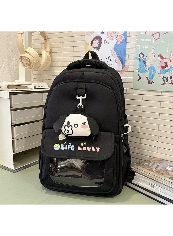 Multi-pocket school backpack for children for a comfortable school day | Comfortable Back Support, Cartoon Charm Accessory, Clear Front Pocket, Chest Strap Buckle, Colourful Design - Image 4