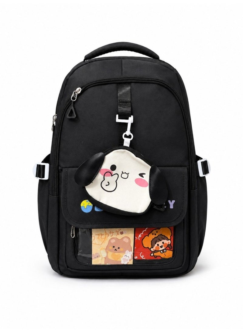 Multi-pocket school backpack for children for a comfortable school day | Comfortable Back Support, Cartoon Charm Accessory, Clear Front Pocket, Chest Strap Buckle, Colourful Design - Image 1