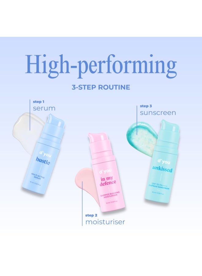 ديو مجموعة دي يو ميني تريو - مجموعة كاملة للعناية بالبشرة من 3 خطوات (سيروم 10 مل + مرطب 15 مل + واقي شمس 25 مل) - حجم مناسب للسفر، نباتية وخالية من القسوة على الحيوانات - Image 2