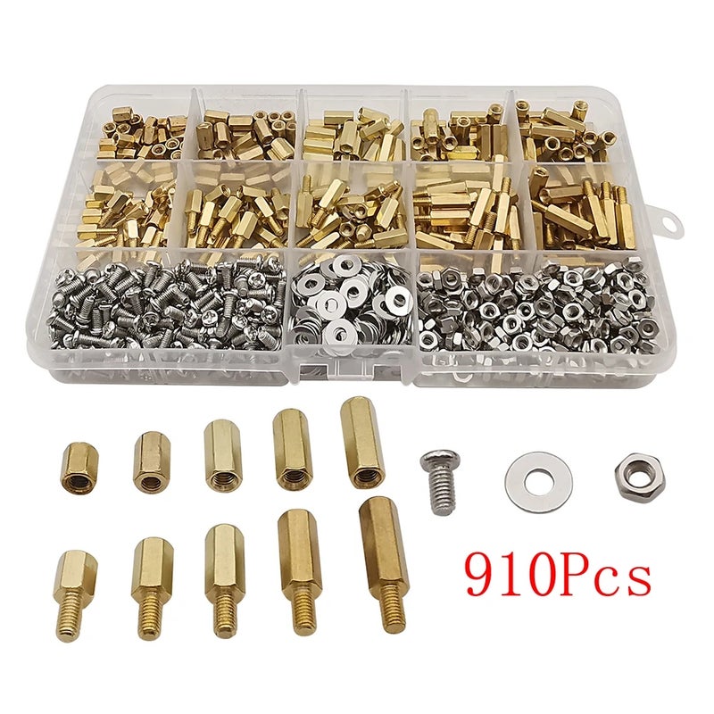 M3 Hex Brass Standoff Spacer Kit: 910 Pcs Corrosion-Resistant Assorted Set - Firm Grip Fastener Kit for Electronics PCB Computer Chassis Maintenance - Image 5