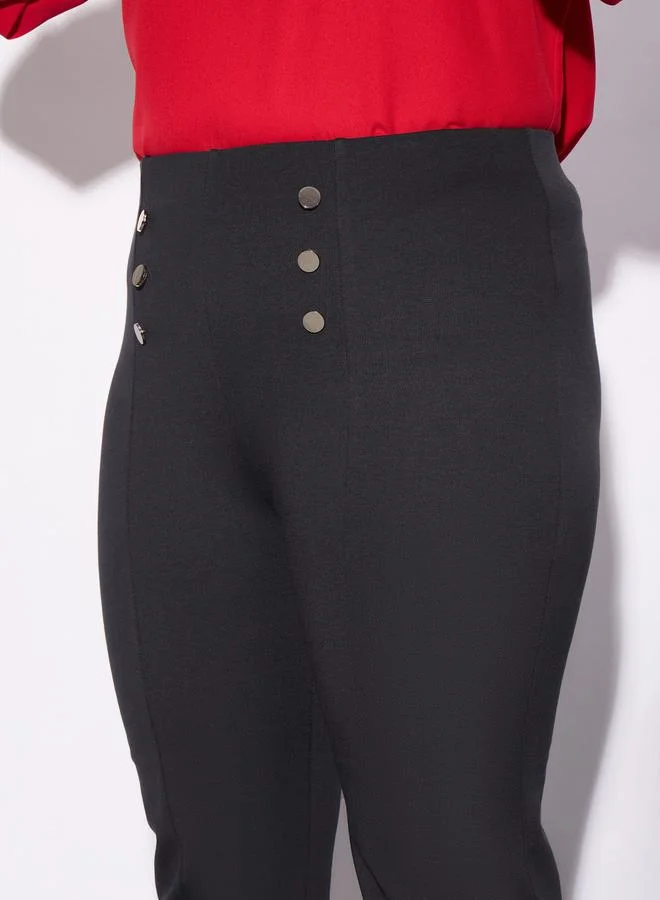 SASSAFRAS SASSAFRAS Plus Mock Button Detail Bell Bottom Trouser