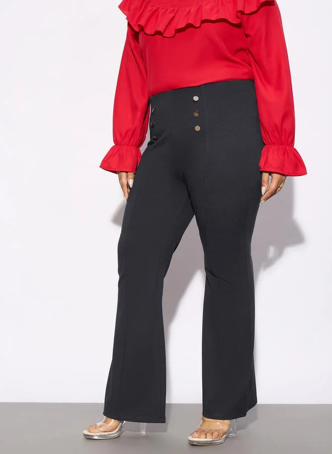 SASSAFRAS SASSAFRAS Plus Mock Button Detail Bell Bottom Trouser