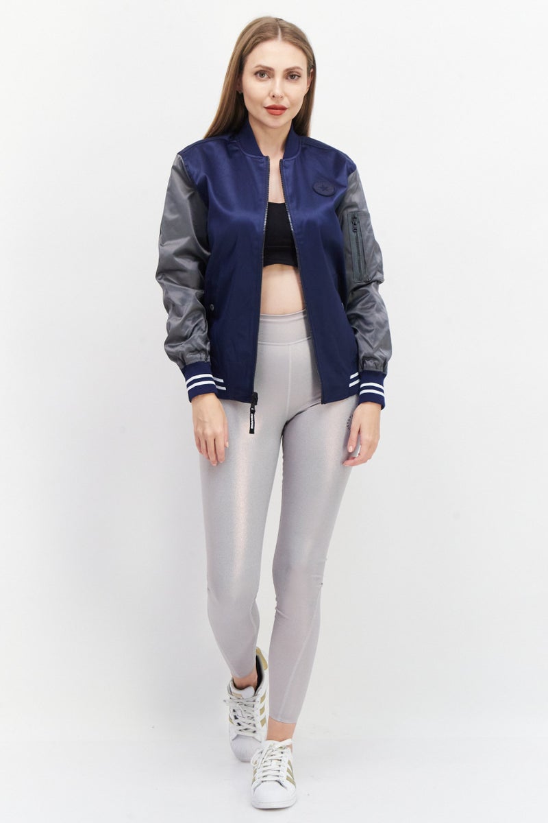 CONVERSE Women Sportswear Fit Training Reversible Bomber Jacket, Navy Blue/Grey - Image 2