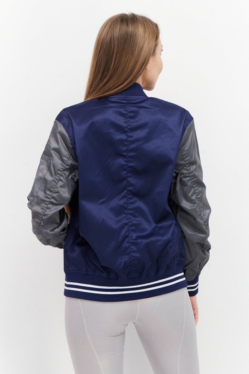 CONVERSE Women Sportswear Fit Training Reversible Bomber Jacket, Navy Blue/Grey - Image 4