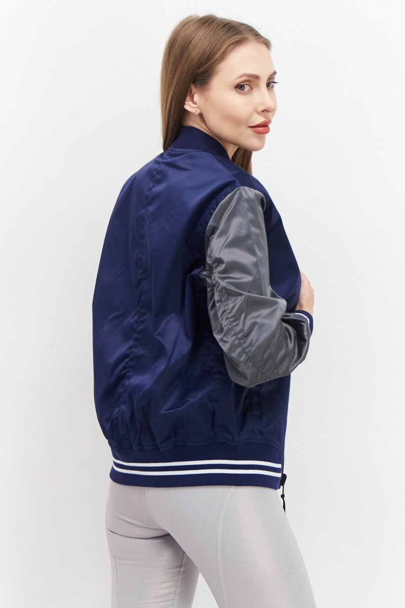 CONVERSE Women Sportswear Fit Training Reversible Bomber Jacket, Navy Blue/Grey - Image 3