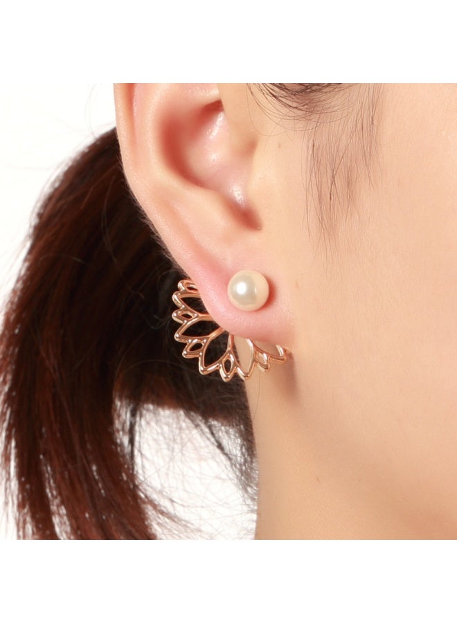 GELESE New Fashion Pearl Lotus Front-Back Style Stud Earrings for Women – Exquisite Jewelry - Image 4