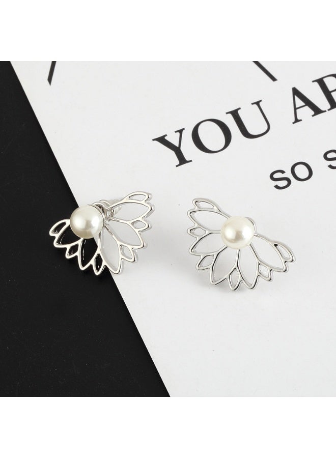 GELESE New Fashion Pearl Lotus Front-Back Style Stud Earrings for Women – Exquisite Jewelry - Image 1