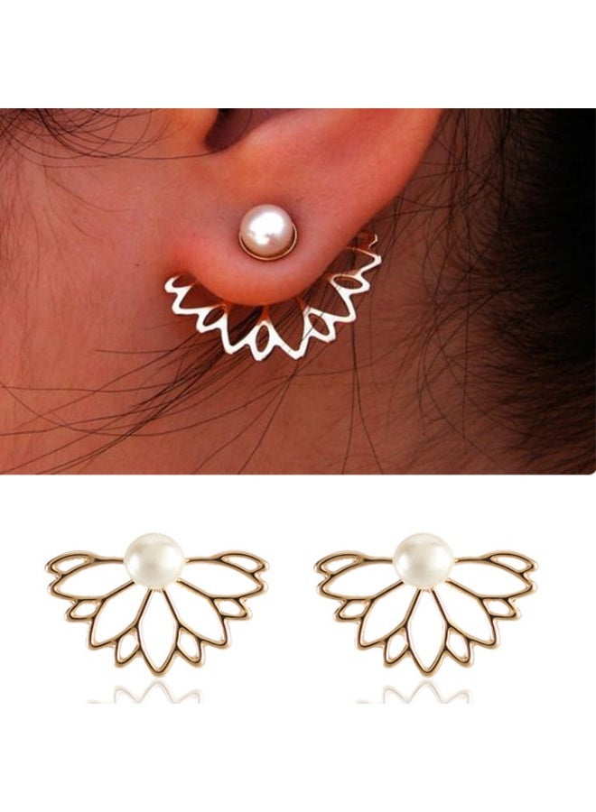 GELESE New Fashion Pearl Lotus Front-Back Style Stud Earrings for Women – Exquisite Jewelry - Image 2