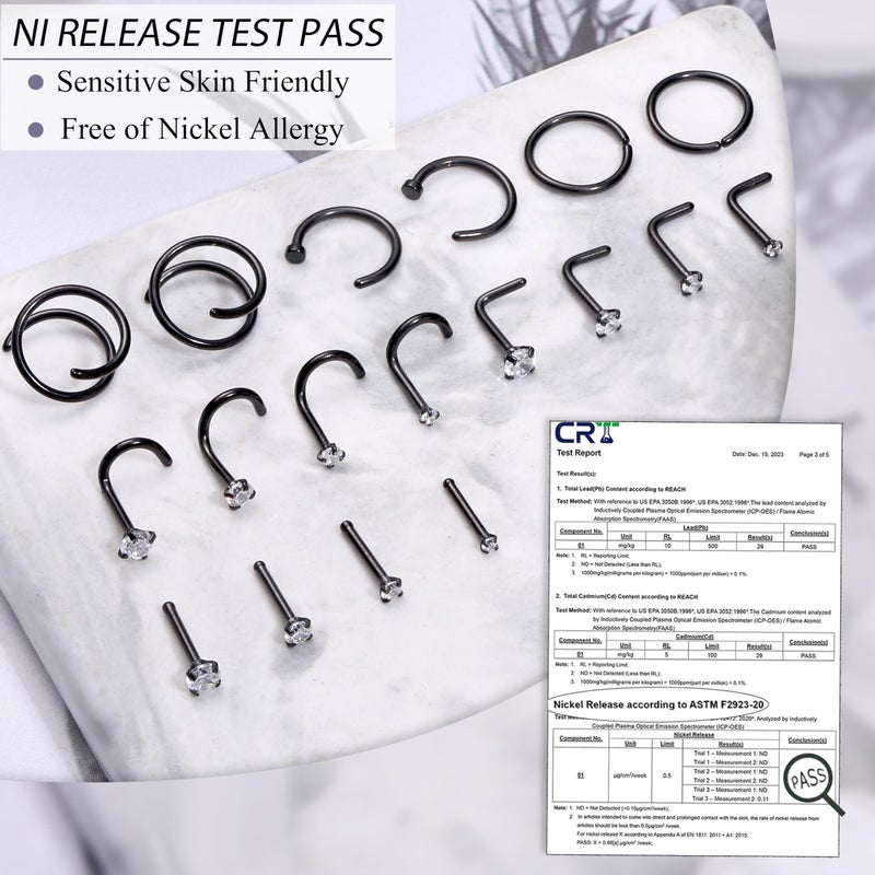 LOYALLOOK 18Pcs Nose Rings Studs 316L Surgical Steel Double Hoop Nose Ring for Women Men 18G Black Nose Rings Stud Hypoallergenic Nose/Body Piercing Jewelry 1.5mm 2mm 2.5mm 3mm CZ - Image 5