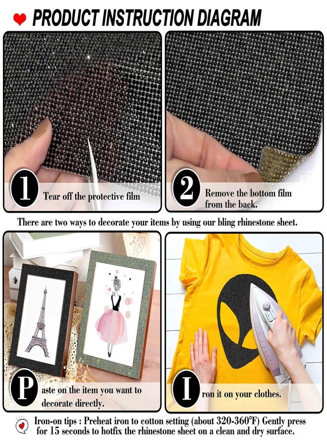 Locacrystal Bling Rhinestone Sticker DIY Car Decoration Stickers Self-Adhesive Hotfix Glitter Crystal Gem Sheet Stickers for Car & Crafts Decoration with 19440 Pcs 2mm Rhinestones (Black,9.4" x 15.8") - Image 2