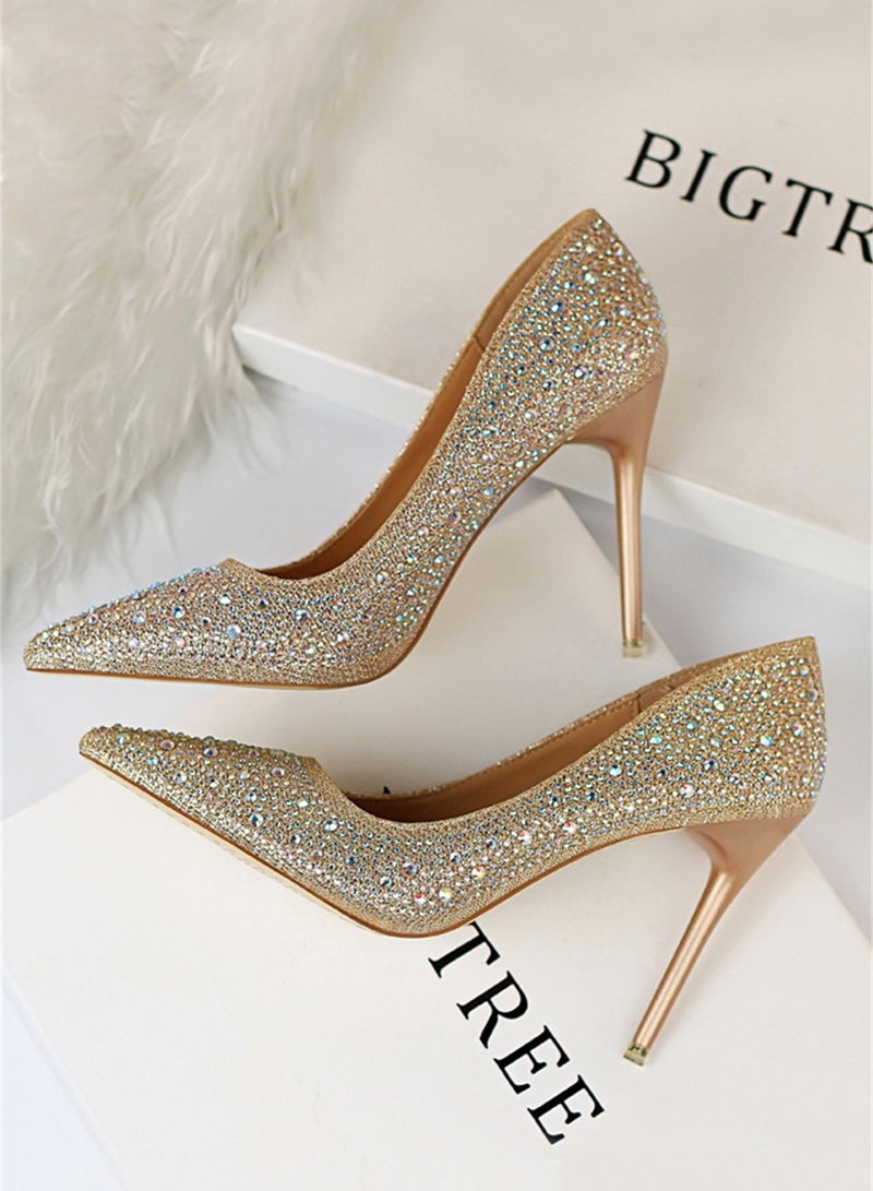 بيج تري أزياء السيدات أحذية عالية الكعب مع غرامة الماس 10cm بني - Image 2