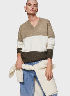 V-Neck Color Block Sweater