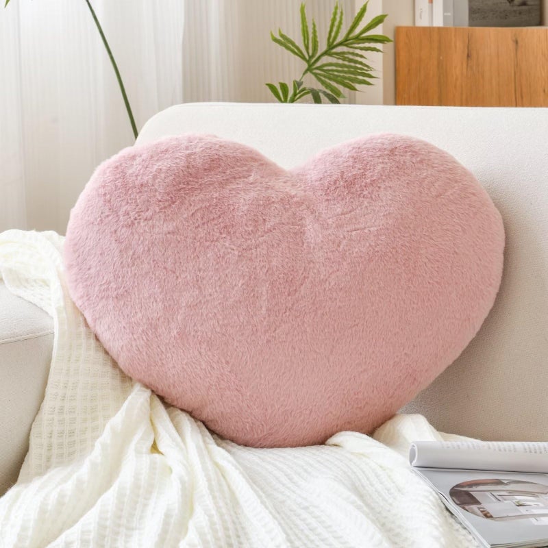 xvtru heart وسادة ناعمة دبوس وردي على شكل قلب لطيف فو ، فور أرنب غرفة زخرفية رمي وسادة 19.6 "" x15.7 " - Image 1