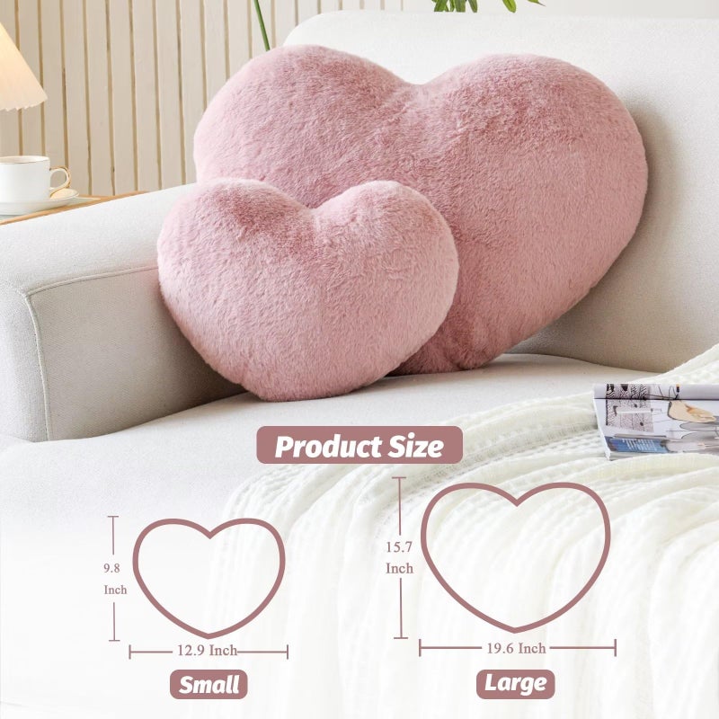 xvtru heart وسادة ناعمة دبوس وردي على شكل قلب لطيف فو ، فور أرنب غرفة زخرفية رمي وسادة 19.6 "" x15.7 " - Image 2
