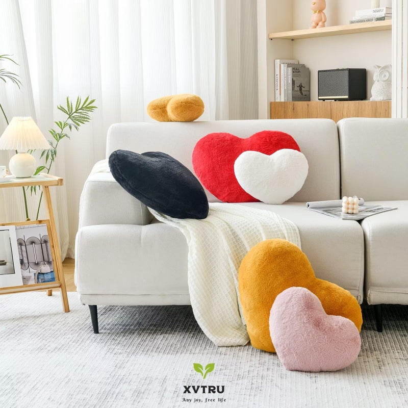 xvtru heart وسادة ناعمة دبوس وردي على شكل قلب لطيف فو ، فور أرنب غرفة زخرفية رمي وسادة 19.6 "" x15.7 " - Image 4