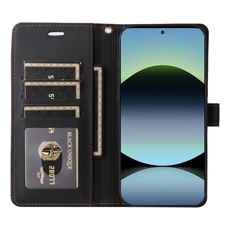 إيروريكس جراب هاتف جلدي مزود بستة فتحات للبطاقات مع حبل لهاتف Redmi Note 14 5G (أسود) - Image 4