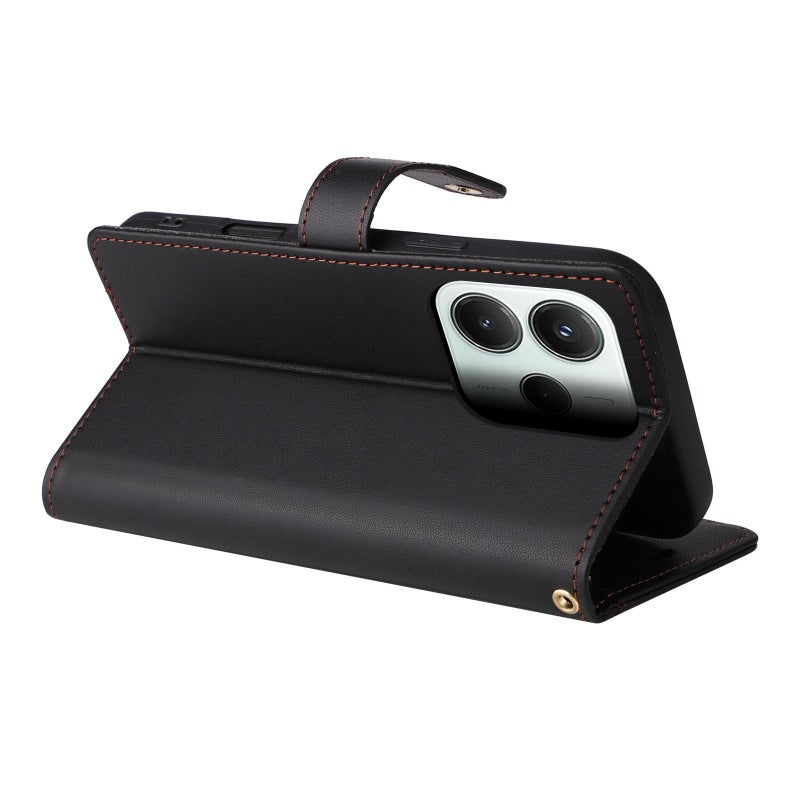 إيروريكس جراب هاتف جلدي مزود بستة فتحات للبطاقات مع حبل لهاتف Redmi Note 14 5G (أسود) - Image 5