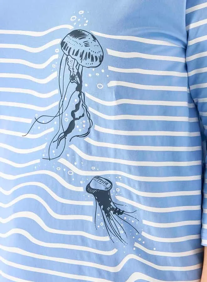 Ulla Popken Plus Size Ulla Popken Striped T-shirt with 3/4 Sleeves