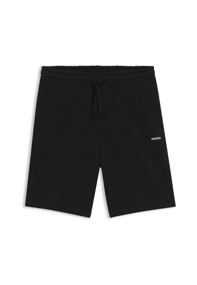 HUGO Black Cotton-terry shorts with logo print for Men | Best Price UAE