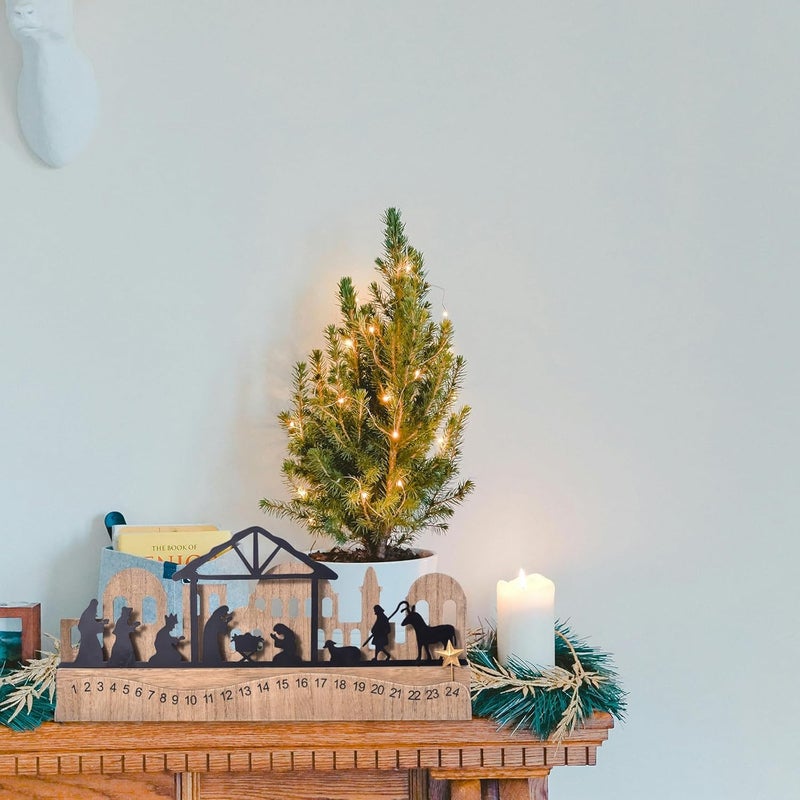 GHOSTMAGIC Nativity Sets for Christmas Countdown Calendar, Indoor Rustic Christmas Decor With Wooden Base 3D Design, Xmas Manger Scene for Tabletop Office Shelf Mantel Decoration (Black) - Image 5