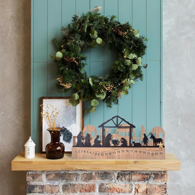 GHOSTMAGIC Nativity Sets for Christmas Countdown Calendar, Indoor Rustic Christmas Decor With Wooden Base 3D Design, Xmas Manger Scene for Tabletop Office Shelf Mantel Decoration (Black) - Image 4