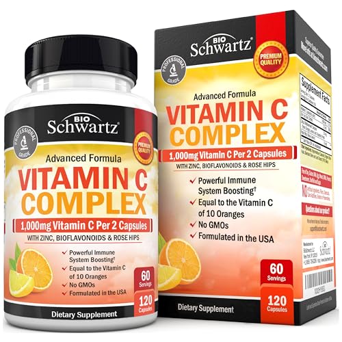 BioSchwartz Vitamin C Complex Supplement - Vitamin C 1000mg Capsules with Rose HIPS Zinc and Citrus Bioflavonoids for Immune Health, Cellular Energy, Collagen Production, 120 Count (60 Day Supply) - Image 1