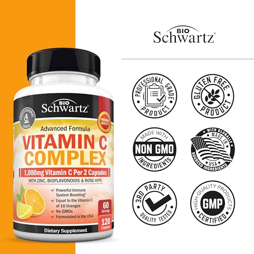 BioSchwartz Vitamin C Complex Supplement - Vitamin C 1000mg Capsules with Rose HIPS Zinc and Citrus Bioflavonoids for Immune Health, Cellular Energy, Collagen Production, 120 Count (60 Day Supply) - Image 5