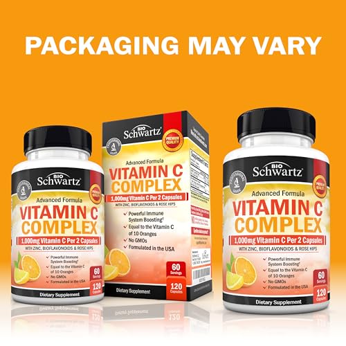 BioSchwartz Vitamin C Complex Supplement - Vitamin C 1000mg Capsules with Rose HIPS Zinc and Citrus Bioflavonoids for Immune Health, Cellular Energy, Collagen Production, 120 Count (60 Day Supply) - Image 2