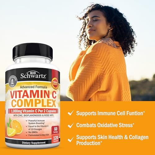 BioSchwartz Vitamin C Complex Supplement - Vitamin C 1000mg Capsules with Rose HIPS Zinc and Citrus Bioflavonoids for Immune Health, Cellular Energy, Collagen Production, 120 Count (60 Day Supply) - Image 4