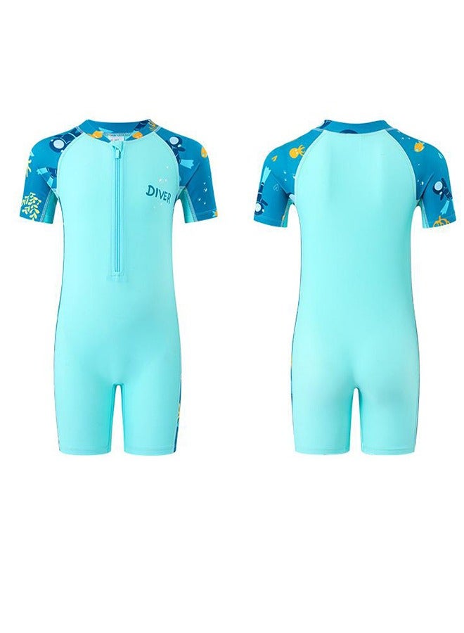 Diver Children'S One-Piece Swimsuit - 3xl Size, Suitable For 120-130cm, Ageprofessional Sun Protection Training Hot Spring Boy Swimsuit - Image 1