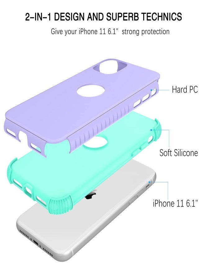بنتوبين جراب BENTOBEN لهاتف iPhone 11، جراب متين 2 في 1 لحماية كاملة للجسم من الصدمات، مصنوع من مادة البولي كربونات الصلبة الهجينة، مناسب للفتيات والنساء والأولاد والرجال، لون بنفسجي/نعناعي - Image 2