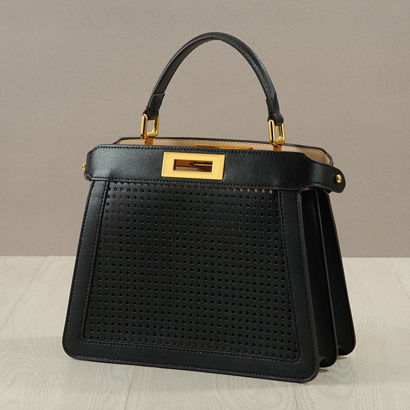 New Retro Style Organ Cowhide Women'S Bag Hollow Kitten Bag Handbag Twist Lock Tote Bag Portable Shoulder Women'S Bag Trendy - Image 1