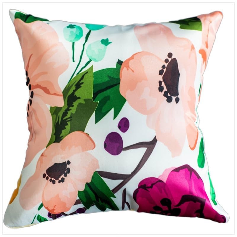 Vendola Decorative Satin 250TC Sofa Cushion Pillow Covers, Multicolor, Set of 5 Floral Cushion Covers(Blossom,16x16 Inches with Fillers) - Image 5