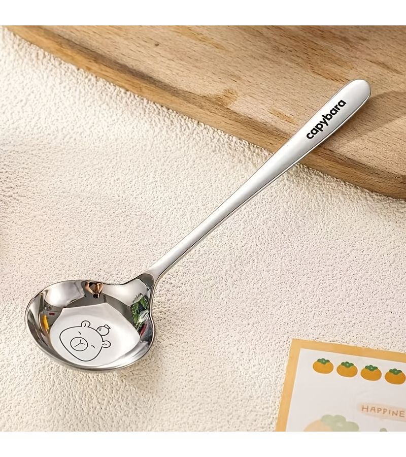 1pc Kapibala Stainless Steel Deep Spoon Long Handle For Eating Soup - Image 1