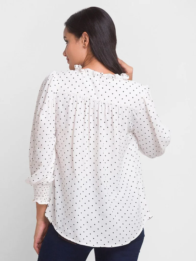 globus Women Polka Dots Tie-Up Crepe Shirt Style Top