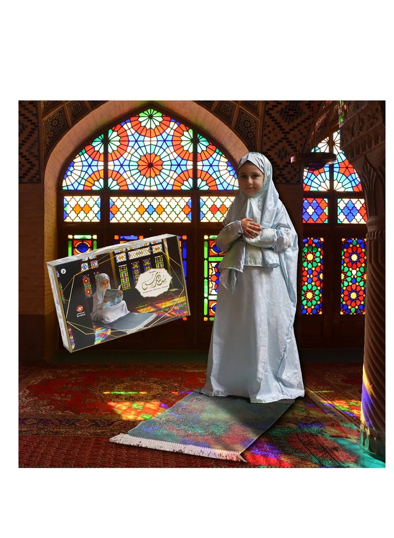 prayer rug with prayer dress and Quran cover for little girls aged 8 to 13 years - pink color - Image 5