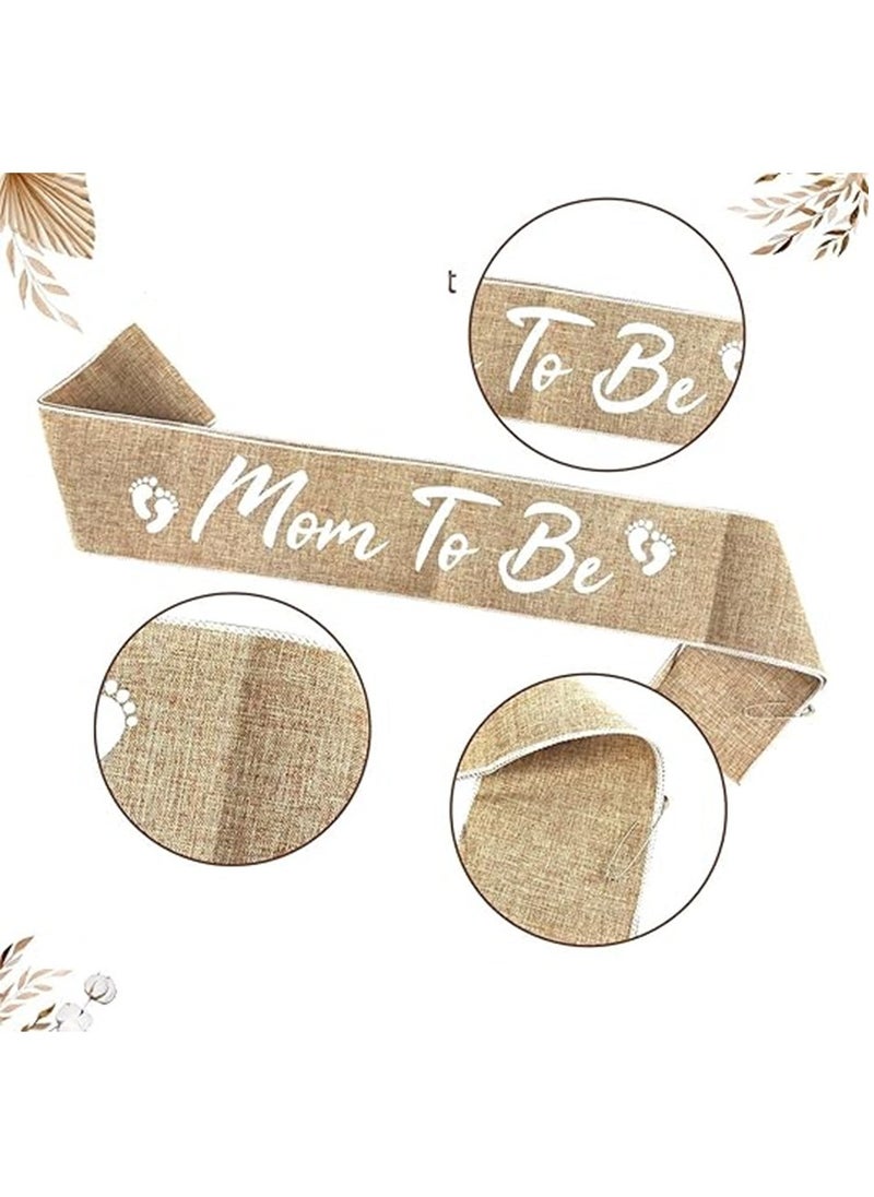 RTYY Baby Shower Neutral Burlap Mom to Be Sash Rustic Boho Baby Gender Reveal Sash Baby Shower Tinplate Badge Pin Mommy Sash And Daddy to Be Badge for Gender Reveal and Baby Showers Decorations  - Image 4
