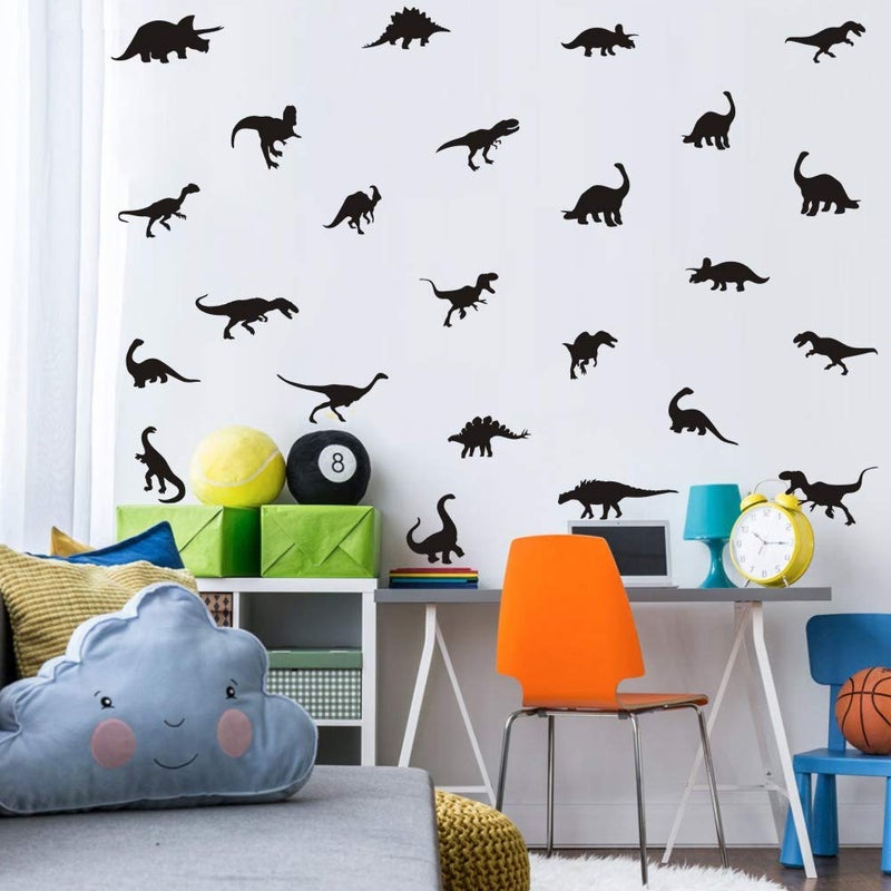 TOARTi Black Dinosaur Wall Decal Minimalist Animals Vinyl Dinosaur Wall Sticker for Baby Boy Room Decoration 35pcs