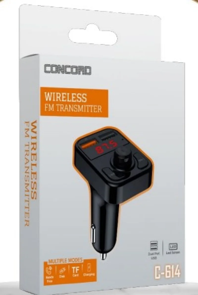 CONCORD C-614 Bluetooth Calling and Music Listening Screen Fm Transmitter Dual USB Charging Usb/tf